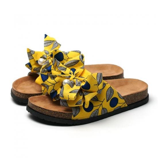 DM-TX-M22 | Big Bowknot Cork Slippers Women Flat Summer Beach - Jinjiang Dingmao Shoes Co., Ltd.